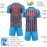 Custom Sky Blue Red-White Stripe Sports Sublimation Soccer Uniform Jersey