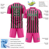 Custom Pink Green-White Stripe Sports Sublimation Soccer Uniform Jersey