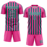 Custom Pink Teal-White Stripe Sports Sublimation Soccer Uniform Jersey