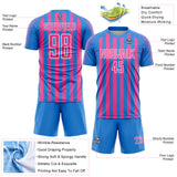 Custom Powder Blue Pink-White Stripe Sports Sublimation Soccer Uniform Jersey
