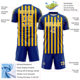Custom Royal Yellow-White Stripe Sports Sublimation Soccer Uniform Jersey