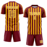Custom Crimson Gold-White Stripe Sports Sublimation Soccer Uniform Jersey