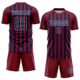 Custom Crimson Navy-White Stripe Sports Sublimation Soccer Uniform Jersey