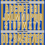 Custom Thunder Blue Old Gold-White Stripe Sports Sublimation Soccer Uniform Jersey