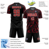Custom Black Red-White Abstract Line Sports Sublimation Soccer Uniform Jersey