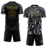 Custom Black White-Old Gold Abstract Line Sports Sublimation Soccer Uniform Jersey