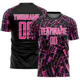 Custom Black Pink-White Abstract Line Sports Sublimation Soccer Uniform Jersey