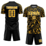 Custom Black Gold-White Abstract Line Sports Sublimation Soccer Uniform Jersey