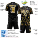 Custom Black Old Gold-White Abstract Line Sports Sublimation Soccer Uniform Jersey