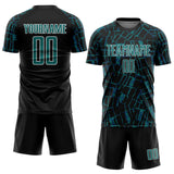 Custom Black Teal-White Abstract Line Sports Sublimation Soccer Uniform Jersey
