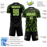 Custom Black Neon Green-White Abstract Line Sports Sublimation Soccer Uniform Jersey