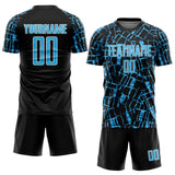 Custom Black Sky Blue-White Abstract Line Sports Sublimation Soccer Uniform Jersey