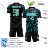 Custom Black Aqua-White Abstract Line Sports Sublimation Soccer Uniform Jersey