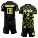 Custom Black Neon Yellow-White Abstract Line Sports Sublimation Soccer Uniform Jersey