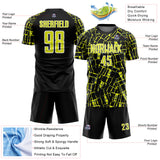 Custom Black Neon Yellow-White Abstract Line Sports Sublimation Soccer Uniform Jersey