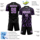 Custom Black Medium Purple-White Abstract Line Sports Sublimation Soccer Uniform Jersey