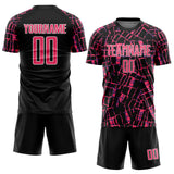 Custom Black Neon Pink-White Abstract Line Sports Sublimation Soccer Uniform Jersey