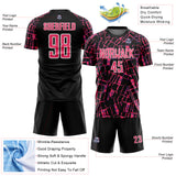 Custom Black Neon Pink-White Abstract Line Sports Sublimation Soccer Uniform Jersey