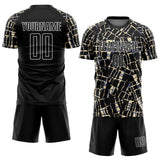 Custom Black Cream-White Abstract Line Sports Sublimation Soccer Uniform Jersey