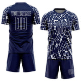 Custom Navy White Abstract Line Sports Sublimation Soccer Uniform Jersey