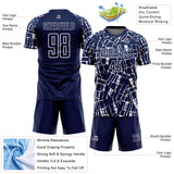 Custom Navy White Abstract Line Sports Sublimation Soccer Uniform Jersey