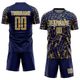 Custom Navy Old Gold-White Abstract Line Sports Sublimation Soccer Uniform Jersey