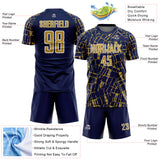 Custom Navy Old Gold-White Abstract Line Sports Sublimation Soccer Uniform Jersey