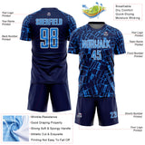 Custom Navy Powder Blue-White Abstract Line Sports Sublimation Soccer Uniform Jersey