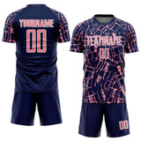 Custom Navy Medium Pink-White Abstract Line Sports Sublimation Soccer Uniform Jersey
