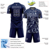 Custom Navy Silver-White Abstract Line Sports Sublimation Soccer Uniform Jersey