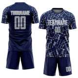 Custom Navy Gray-White Abstract Line Sports Sublimation Soccer Uniform Jersey