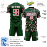Custom Green Medium Pink-White Abstract Line Sports Sublimation Soccer Uniform Jersey
