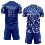 Custom Royal White Abstract Line Sports Sublimation Soccer Uniform Jersey
