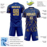 Custom Royal Old Gold-White Abstract Line Sports Sublimation Soccer Uniform Jersey