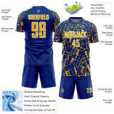 Custom Royal Yellow-White Abstract Line Sports Sublimation Soccer Uniform Jersey