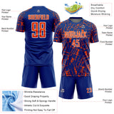 Custom Royal Orange-White Abstract Line Sports Sublimation Soccer Uniform Jersey