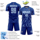 Custom Royal Light Blue-White Abstract Line Sports Sublimation Soccer Uniform Jersey