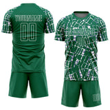 Custom Kelly Green White Abstract Line Sports Sublimation Soccer Uniform Jersey