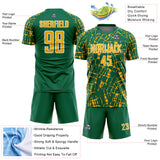 Custom Kelly Green Gold-White Abstract Line Sports Sublimation Soccer Uniform Jersey