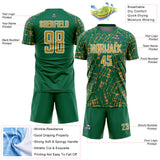 Custom Kelly Green Old Gold-White Abstract Line Sports Sublimation Soccer Uniform Jersey