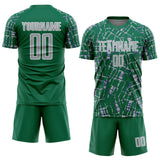 Custom Kelly Green Gray-White Abstract Line Sports Sublimation Soccer Uniform Jersey