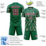 Custom Kelly Green Crimson Cream-White Abstract Line Sports Sublimation Soccer Uniform Jersey