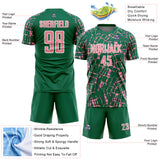 Custom Kelly Green Medium Pink-White Abstract Line Sports Sublimation Soccer Uniform Jersey