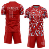 Custom Red White-Blue Abstract Line Sports Sublimation Soccer Uniform Jersey