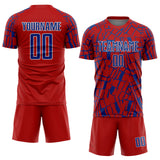 Custom Red Royal-White Abstract Line Sports Sublimation Soccer Uniform Jersey