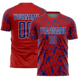 Custom Red Royal-White Abstract Line Sports Sublimation Soccer Uniform Jersey