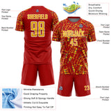 Custom Red Gold White-Blue Abstract Line Sports Sublimation Soccer Uniform Jersey