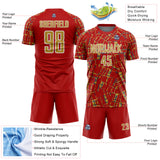 Custom Red Old Gold White-Blue Abstract Line Sports Sublimation Soccer Uniform Jersey