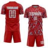 Custom Red Gray White-Blue Abstract Line Sports Sublimation Soccer Uniform Jersey