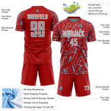Custom Red Gray White-Blue Abstract Line Sports Sublimation Soccer Uniform Jersey